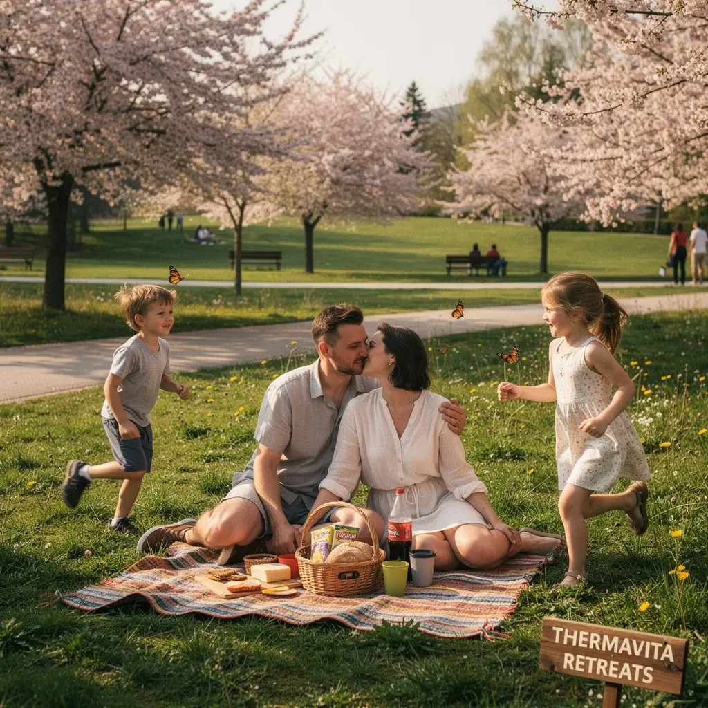 Relaxing thermal springs surrounded by visitors enjoying wellness treatments in a tranquil setting.